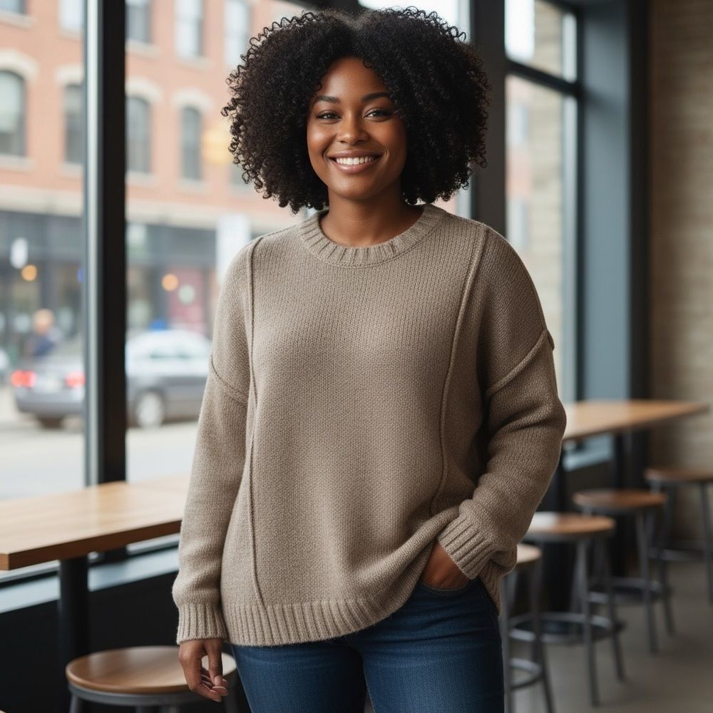 Cozy Women's Beige Crew Neck Sweater